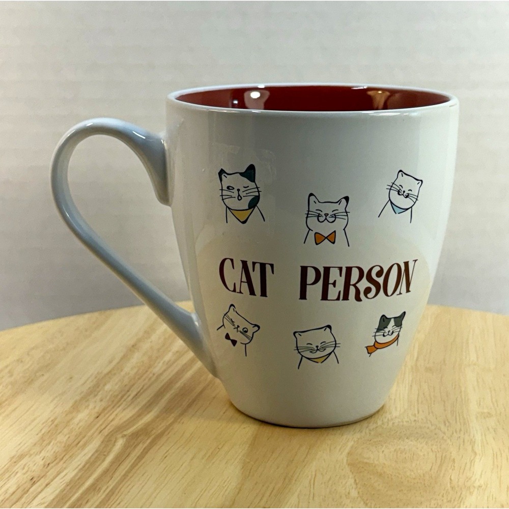 Cat Person Ceramic Coffee Mug Cat Faces White Red Dishwasher Microwave Safe